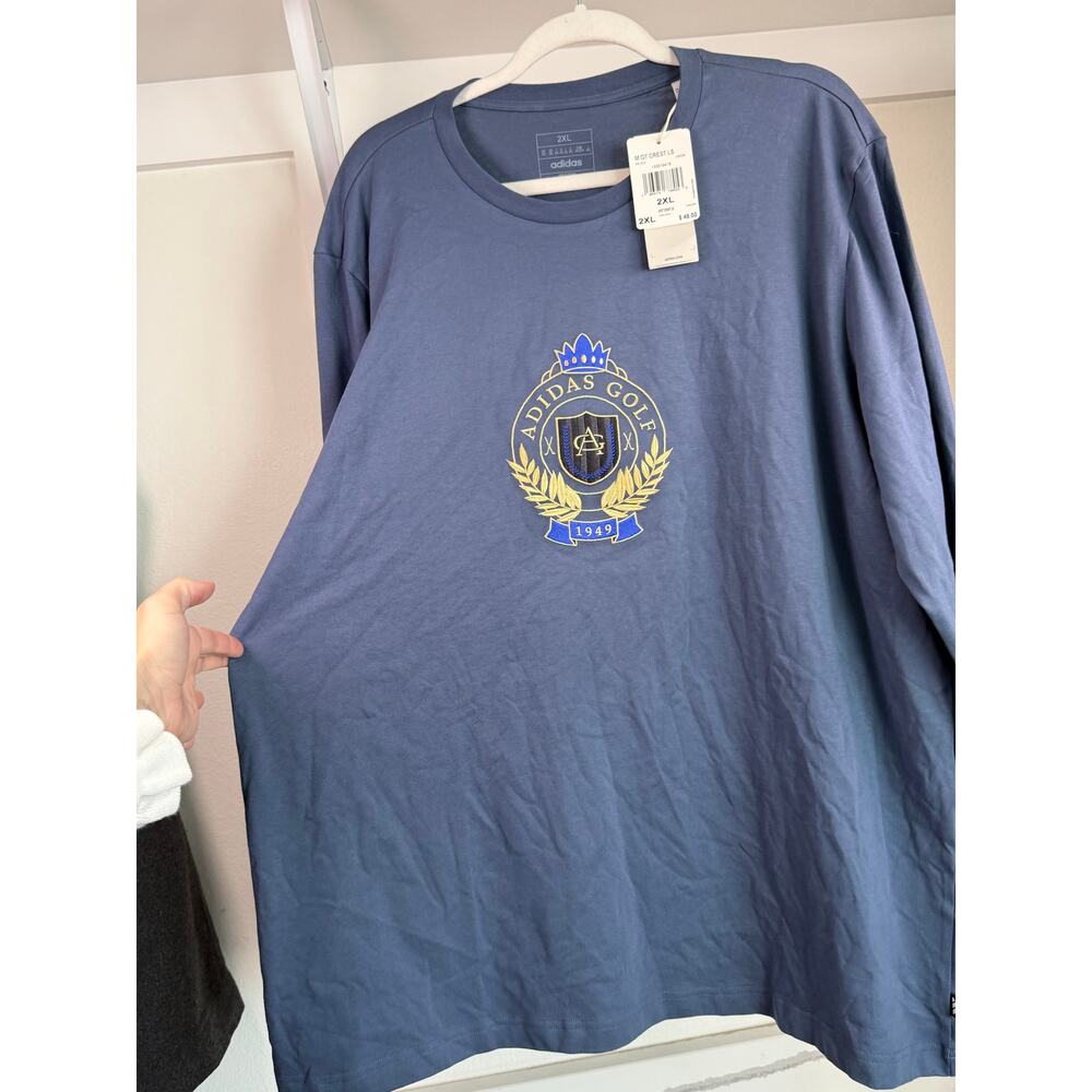 NWT Adidas Men’s Golf Crest Logo Long Sleeve Performance‎ Shirt Blue 2XL - Picture 7 of 14